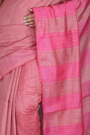 Swatika Ethnic Indian Bhagalpuri Handloom Self Design Pink Colored Banswara Silk Saree/Sari with an unstitched Blouse Piece Model No - S9OTML066