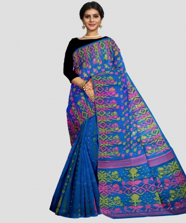 Bengal Handloom Blue Cotton Tant Saree